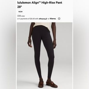 Lululemon align HR 28” size 8 - Black